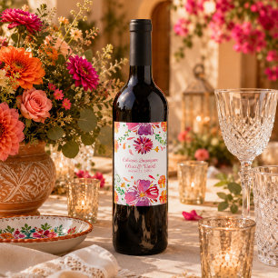 Colourful Mexican Fiesta Wedding Wine Label