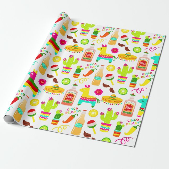 Colourful Mexican Fiesta Wrapping Paper (Unrolled)