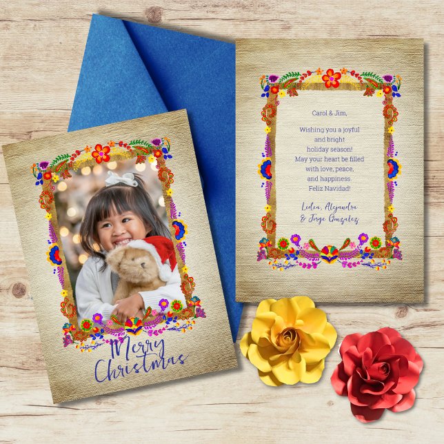 Colourful Mexican Floral Art Merry Christmas Card (Creator Uploaded)