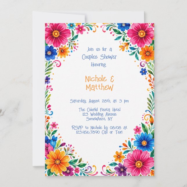 Colourful Mexican Floral Couples Shower  Invitation (Front)