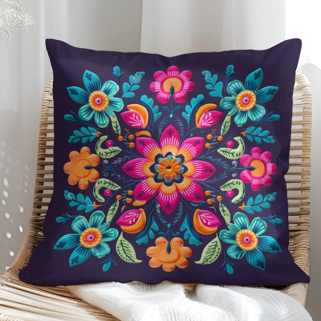 Colourful Mexican Floral Fiesta Pattern Cushion (Creator Uploaded)