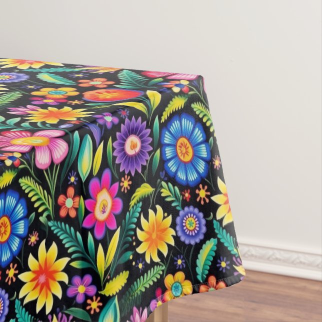 Colourful Mexican Floral Fiesta Pattern Tablecloth (In Situ)