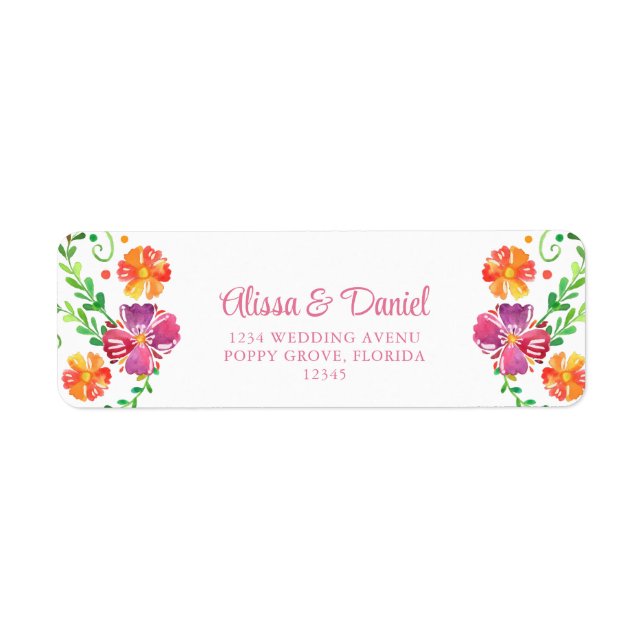 Colourful Mexican Floral Fiesta Return Address (Front)
