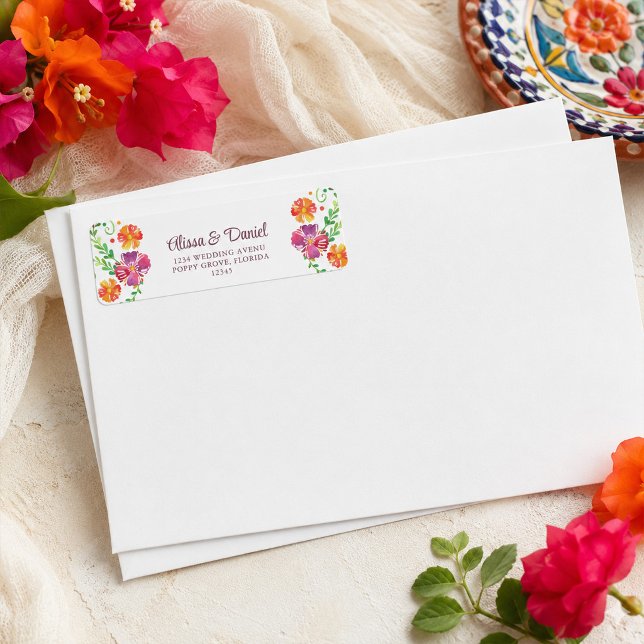 Colourful Mexican Floral Fiesta Return Address (Colorful Mexican Floral Fiesta Return Address Label)
