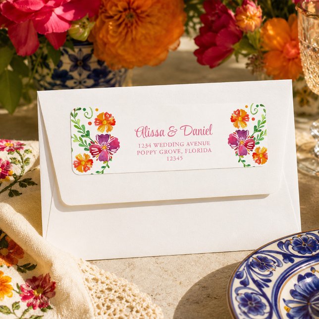 Colourful Mexican Floral Fiesta Return Address (Colorful Mexican Floral Fiesta Wedding Classic Round Sticker)