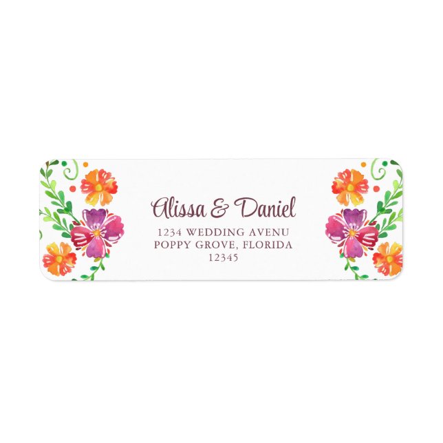 Colourful Mexican Floral Fiesta Return Address (Front)