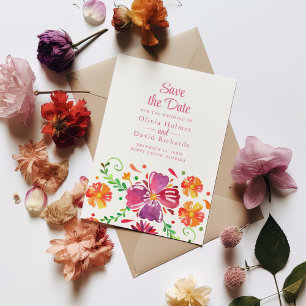 Colourful Mexican Floral Fiesta Save the Date Card