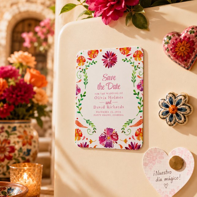 Colourful Mexican Floral Fiesta Save the Date Magnet (Colorful Mexican Floral Fiesta Save the Date Magnet)