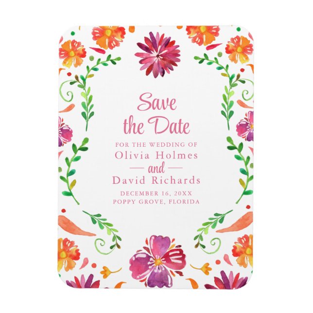 Colourful Mexican Floral Fiesta Save the Date Magnet (Vertical)