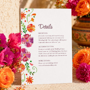 Colourful Mexican Floral Fiesta Wedding Details  Invitation
