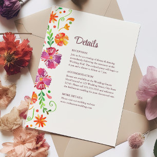 Colourful Mexican Floral Fiesta Wedding Details  Invitation