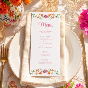 Colourful Mexican Floral Fiesta Wedding Menu Card