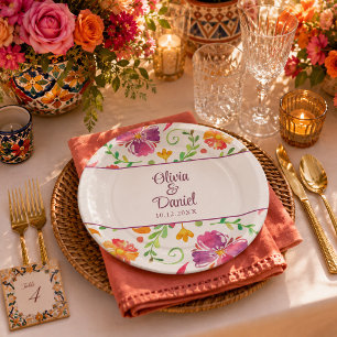 Colourful Mexican Floral Fiesta Wedding  Paper Plate