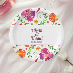 Colourful Mexican Floral Fiesta Wedding Paper Plate