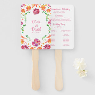 Colourful Mexican Floral Fiesta Wedding Program Hand Fan