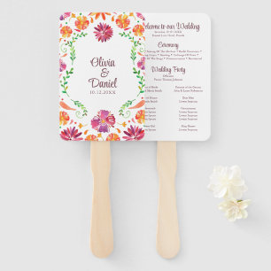 Colourful Mexican Floral Fiesta Wedding Program Hand Fan