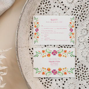 Colourful Mexican Floral Fiesta Wedding RSVP Card