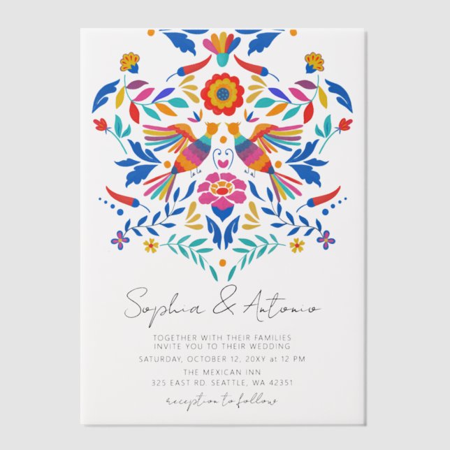 Colourful Mexican Floral Fiesta Wedding Vellum Invitations (Front)