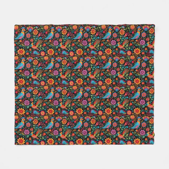 Colourful Mexican floral pattern  Fleece Blanket (Front (Horizontal))