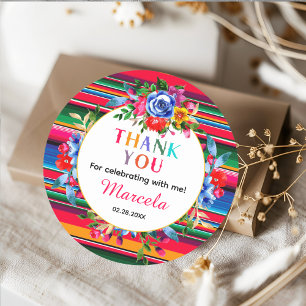 Colourful Mexican Floral & Serape Thank you Favour Classic Round Sticker