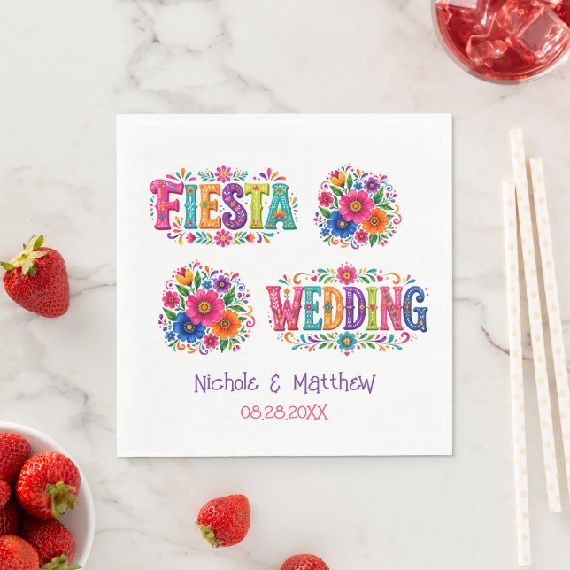 Colourful Mexican Floral Wedding Napkin (Insitu)