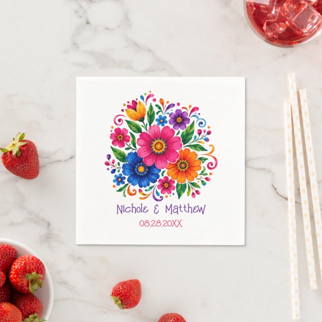 Colourful Mexican Floral Wedding Napkin (Insitu)