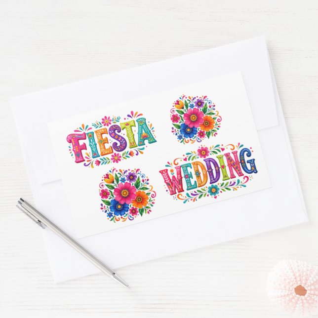 Colourful Mexican Floral Wedding Rectangular Sticker (Envelope)