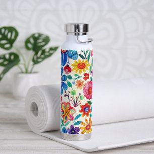 Colourful Mexican Flowers Water Bottle