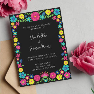 Colourful Mexican flowers wedding invitation