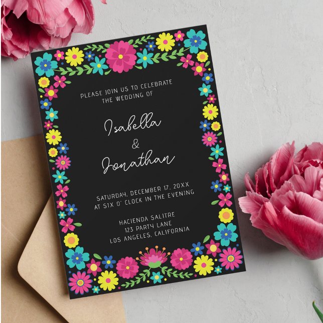 Colourful Mexican flowers wedding invitation (Creator Uploaded)
