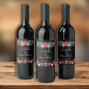 Colourful Mexican flowers Wine Label