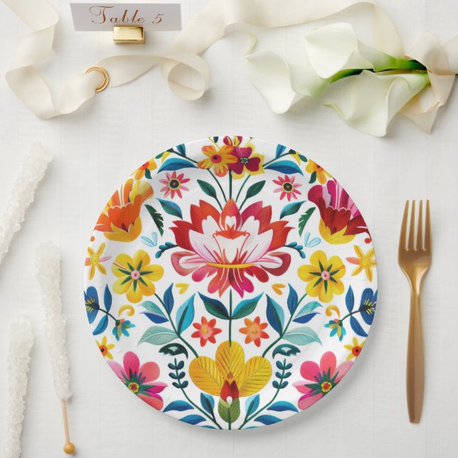 Colourful Mexican Folk Art Floral Paper Plate (Wedding)