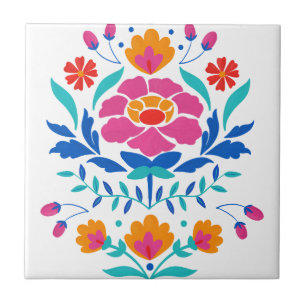 Colourful Mexican Folk Art Floral Tile