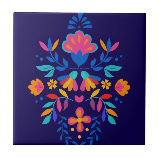 Colourful Mexican Folk Art Floral Tile (Front)