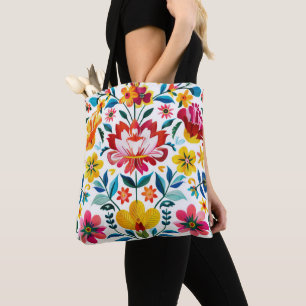 Colourful Mexican Folk Art Floral Tote Bag
