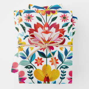 Colourful Mexican Folk Art Floral Wrapping Paper Sheet