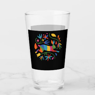 Colourful Mexican Otomi Hare & Flowers Glass