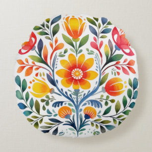 Colourful Mexican Pattern Round Accent Pillow