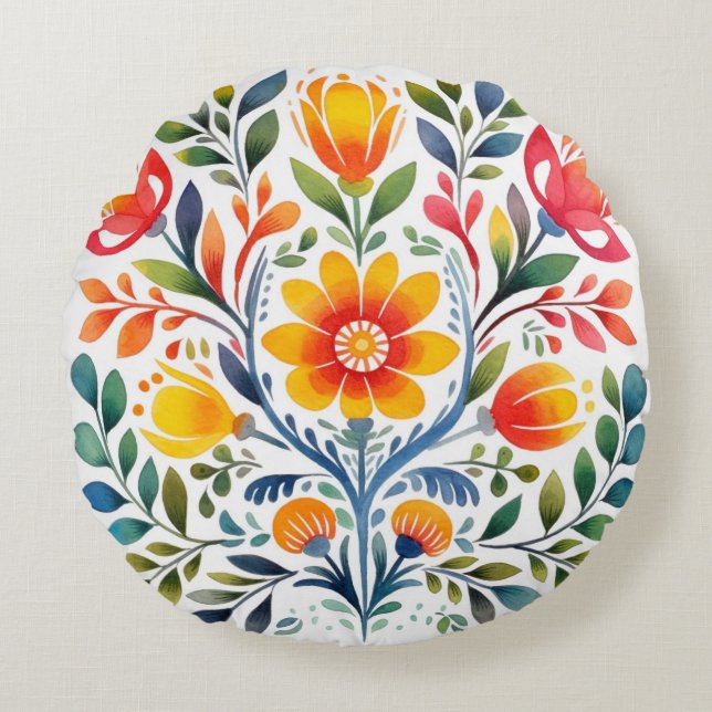 Colourful Mexican Pattern Round Accent Pillow (Front)