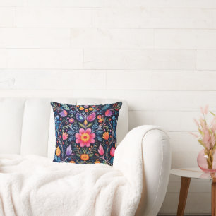 Colourful Mexican Pattern Throw Pillow Black