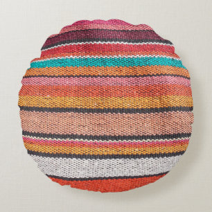 Colourful mexican, peruvian style rug surface clos round cushion