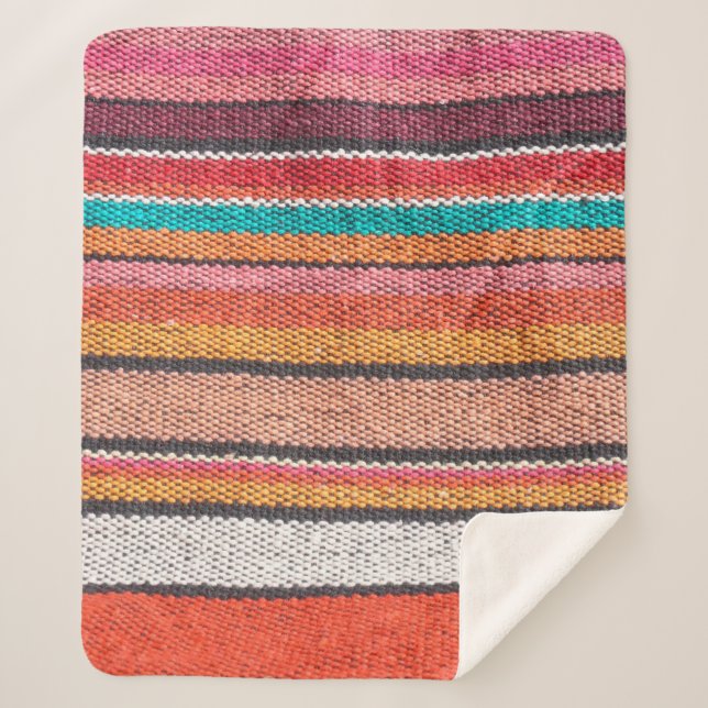 Colourful mexican, peruvian style rug surface clos sherpa blanket (Front)