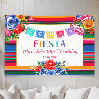Colourful Mexican Serape Floral Fiesta Birthday Banner