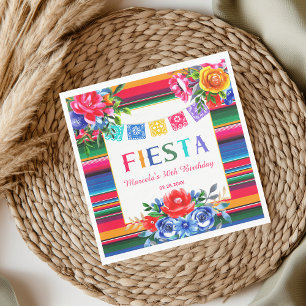 Colourful Mexican Serape & Floral Fiesta Birthday  Napkin