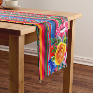 Colourful Mexican Serape & Floral Long Table Runner