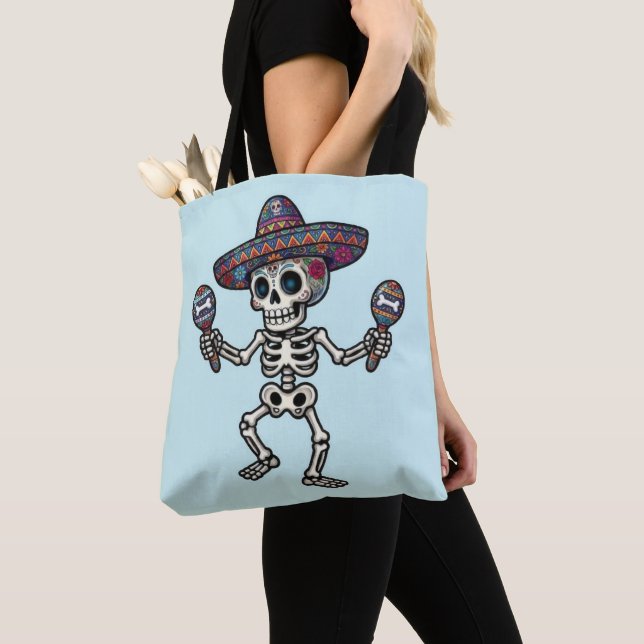 Colourful Mexican Skeleton Tote Bag (Close Up)