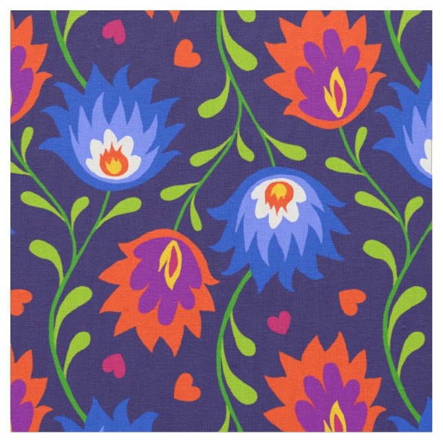Colourful Mexican Style Floral Pattern Elegant Bol Fabric (Close Up)