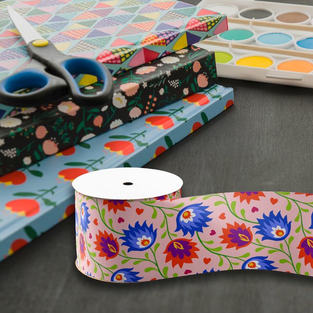 Colourful Mexican Style Floral Pattern Elegant Bol Grosgrain Ribbon (Creator Uploaded)
