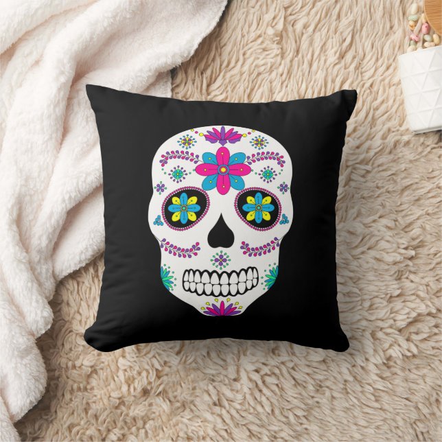 Colourful Mexican Sugar Skull Cushion (Blanket)