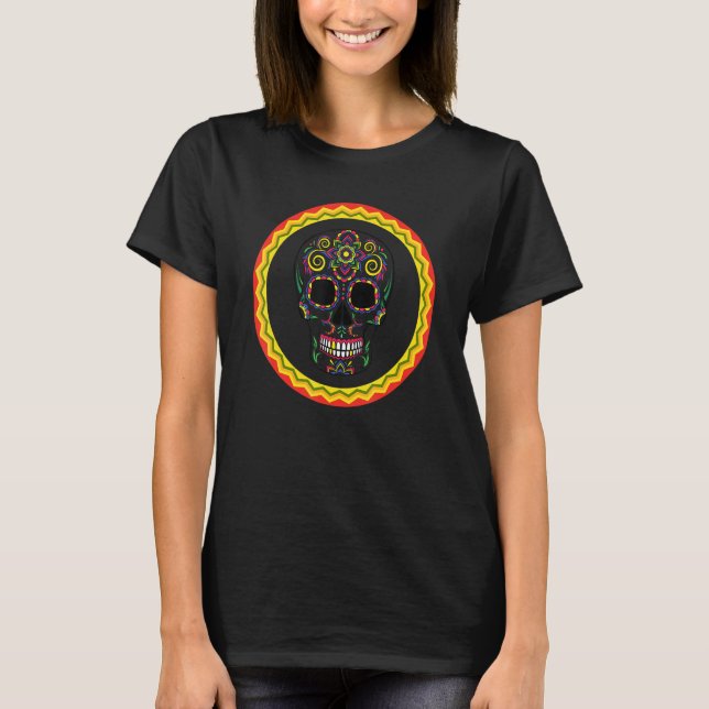 Colourful Mexican Sugar Skull T-Shirt (Front)